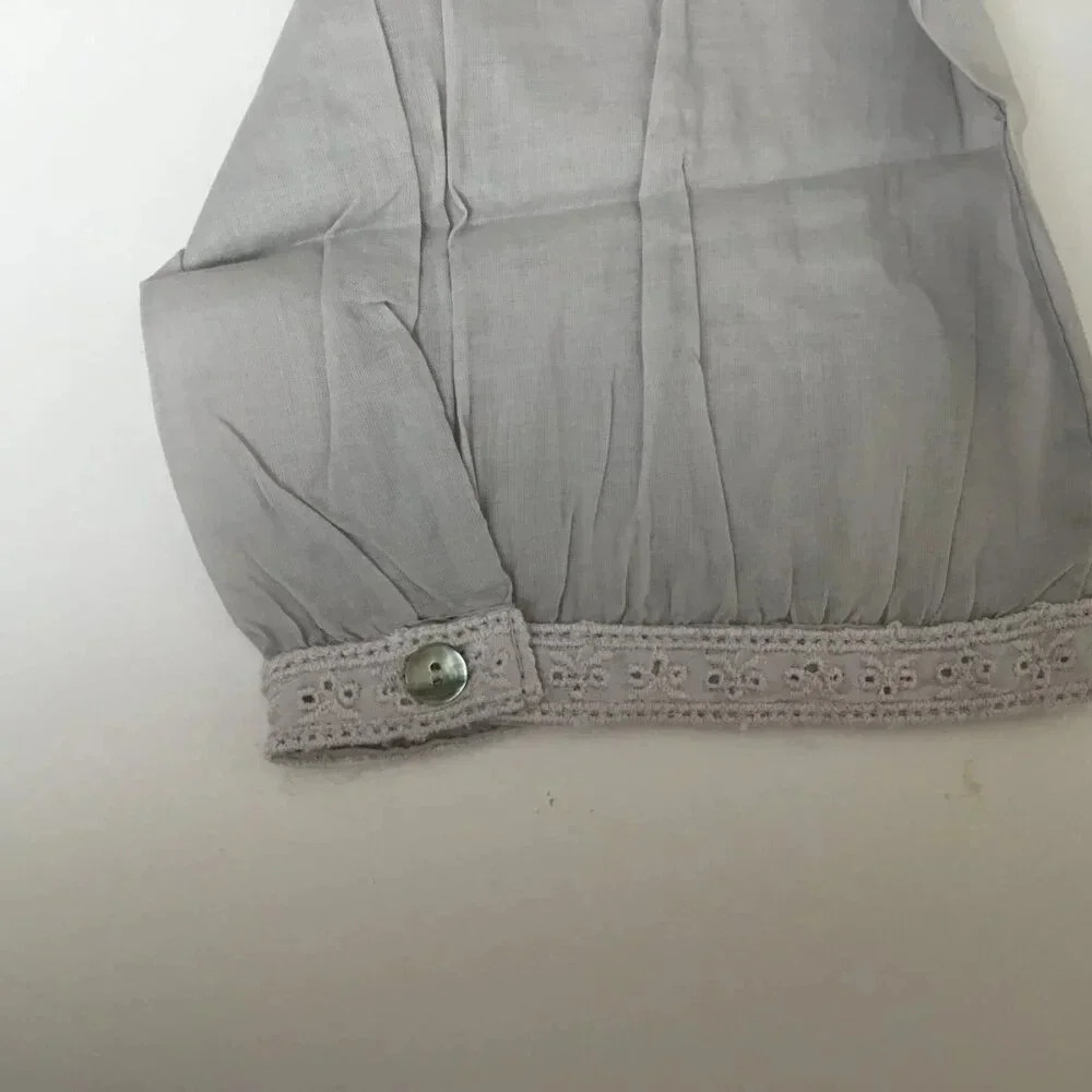 NWT Grey 100% Cotton Lace Trim Blouse 3/4 Sleeve Pin-tuck Shirt  Romantic  6-8 - Picture 11 of 16